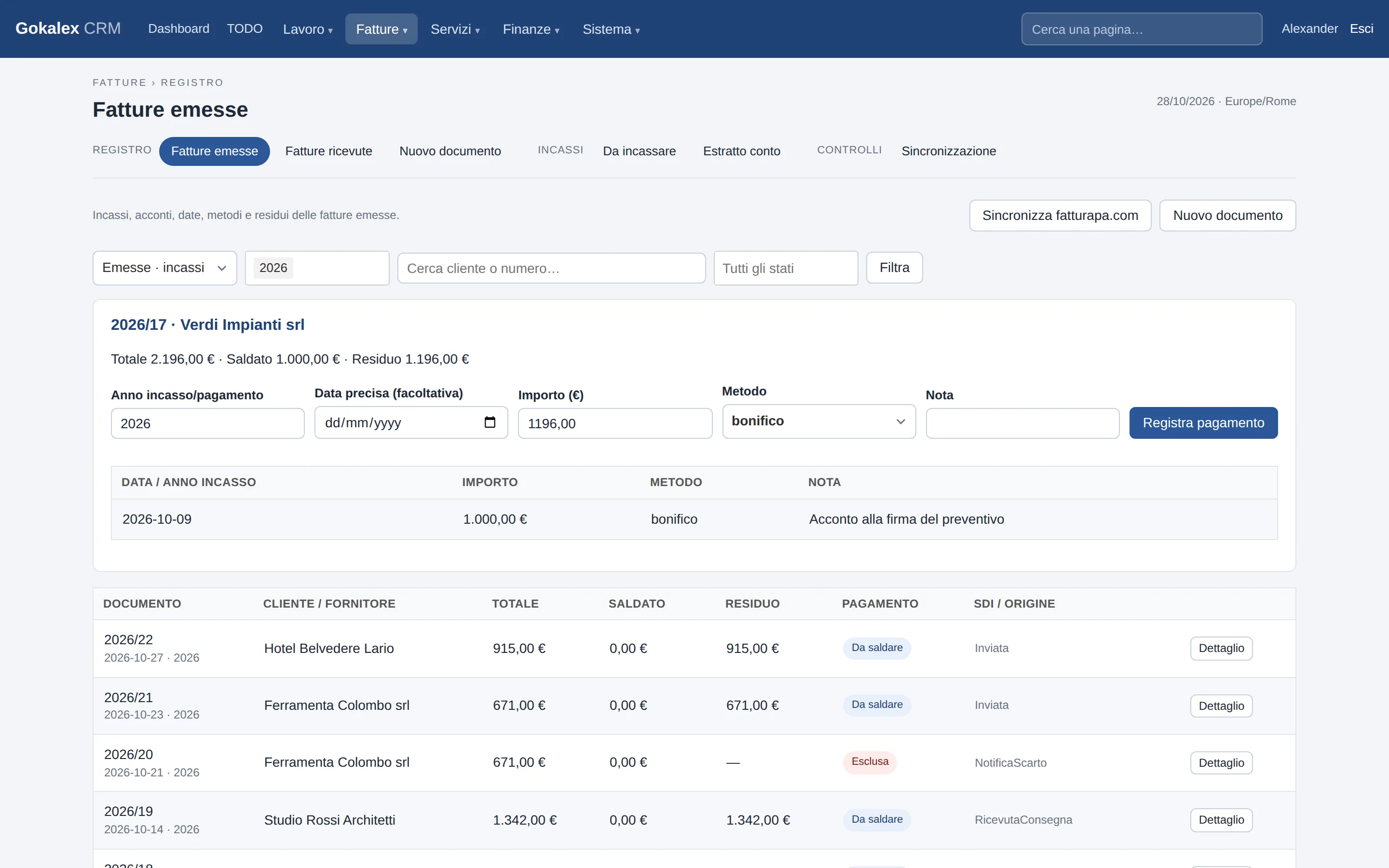 An invoice with the deposit received and the form to record the balance