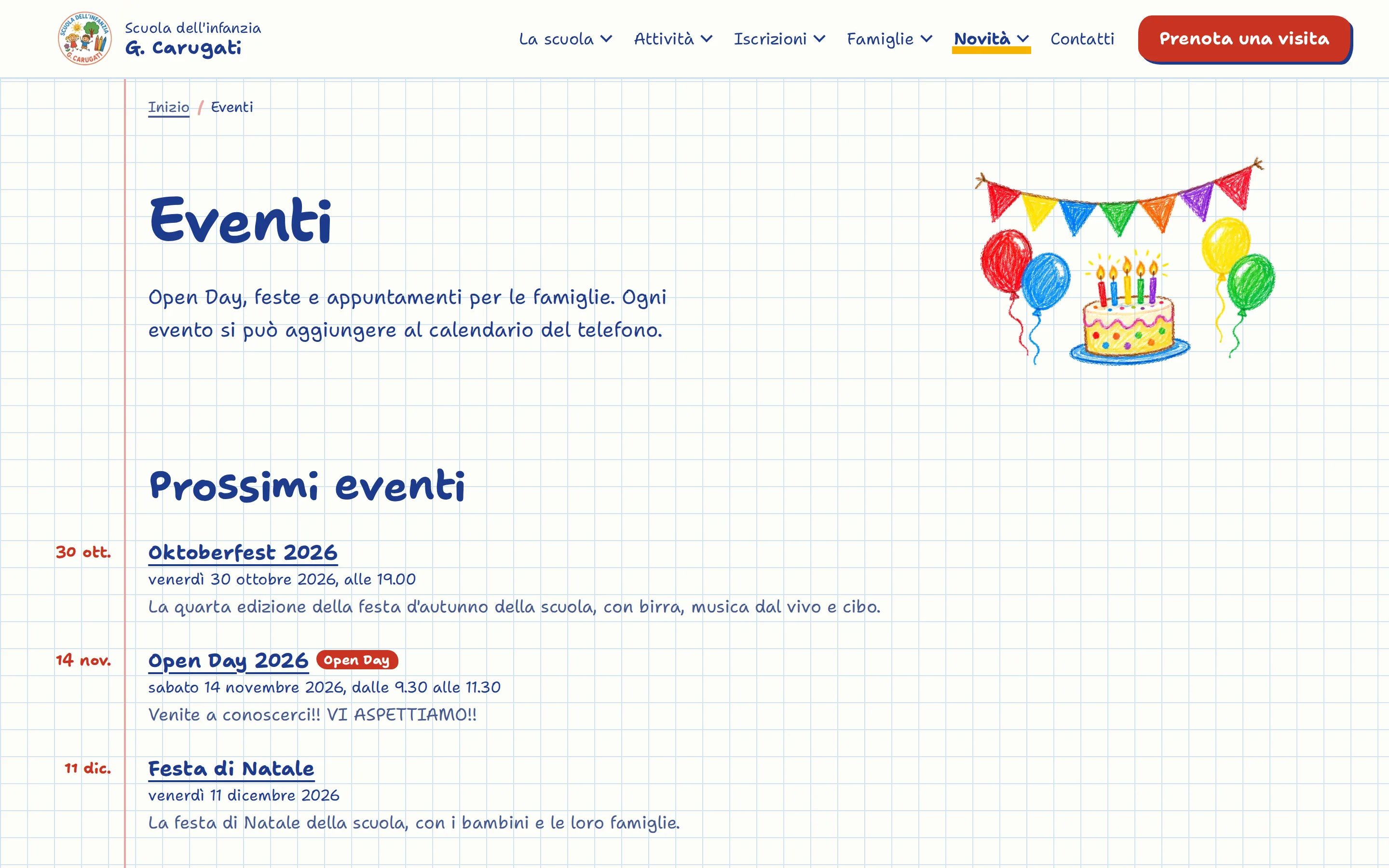 The school's upcoming events, including the Open Day