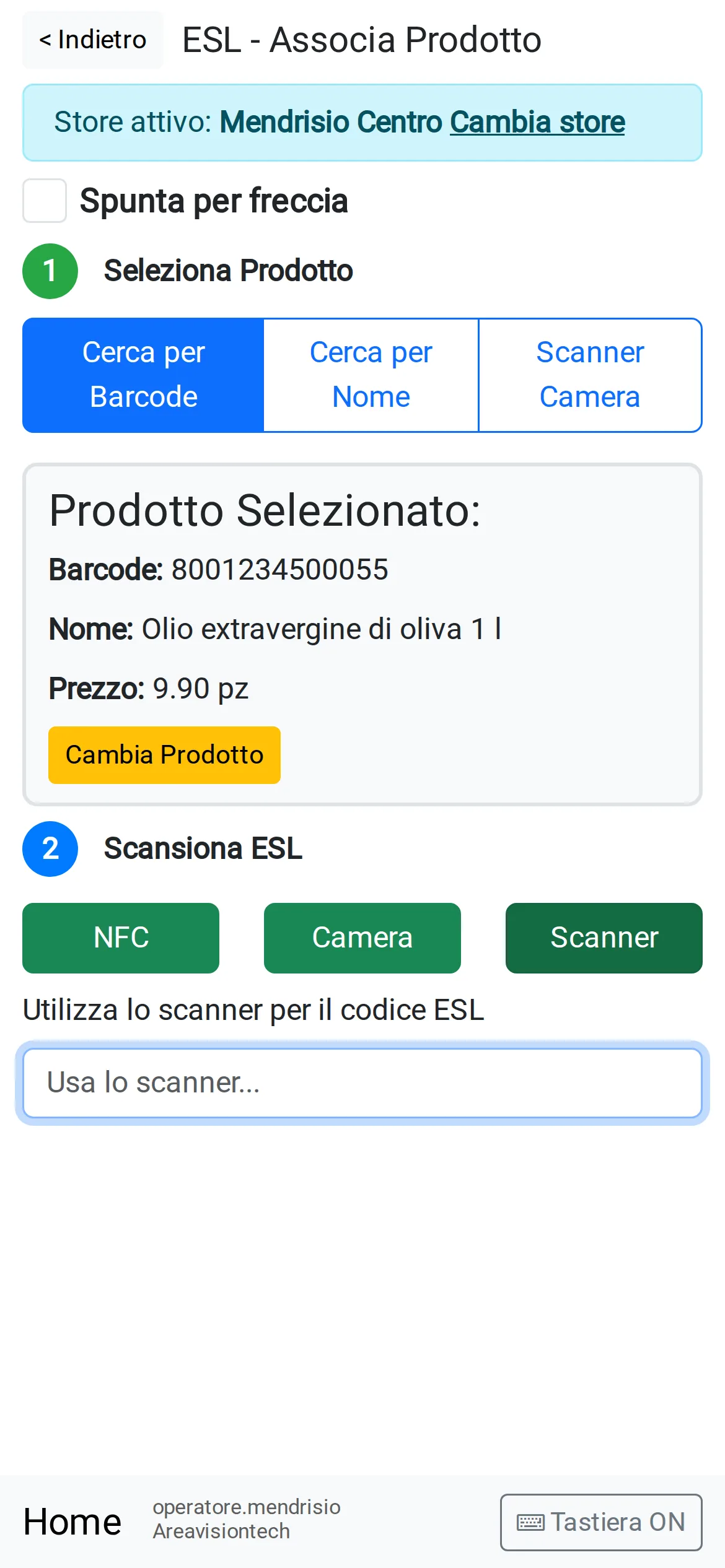 App: linking a label to a product with NFC, camera or scanner