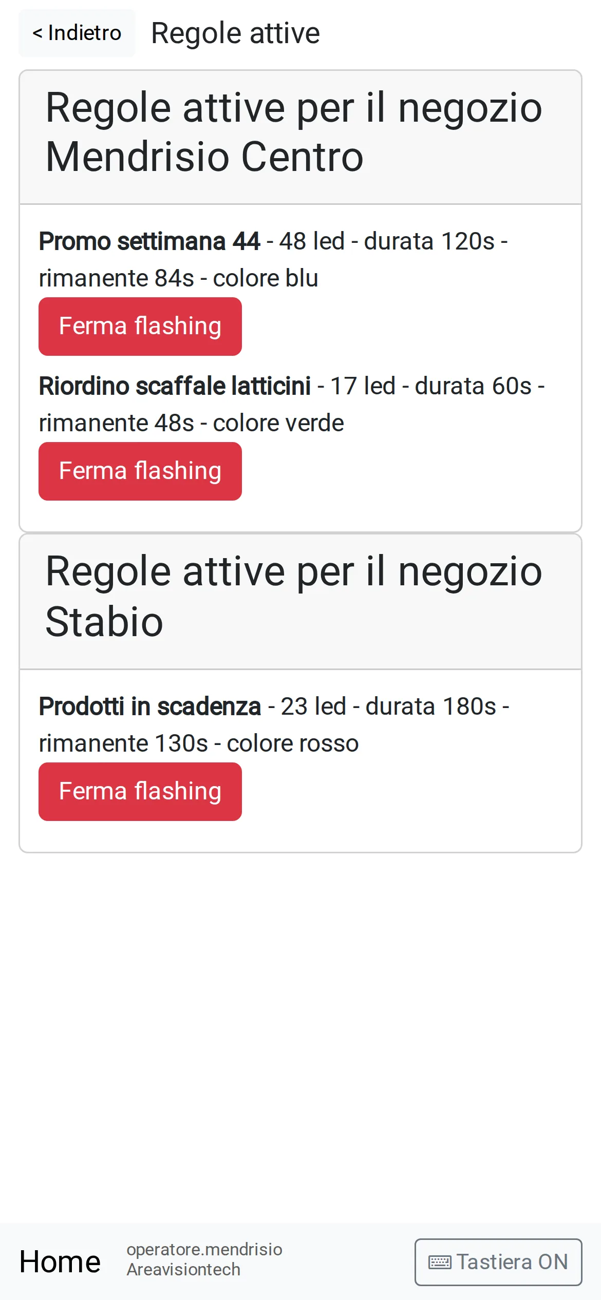 App: the labels flashing in each shop
